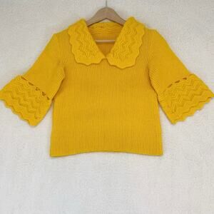 Vintage Sweater Vintage 1/2 Sleeve Collared Yellow Knit 50s 60s Retro Twee